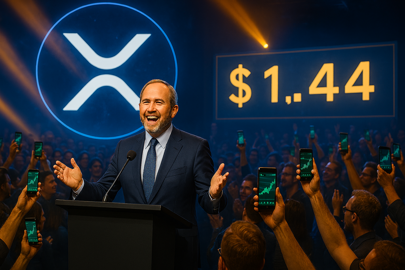Brad Garlinghouse speaking at podium XRP Community Day 2026