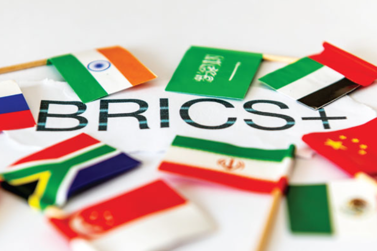 BRICS+ alliance flags on table