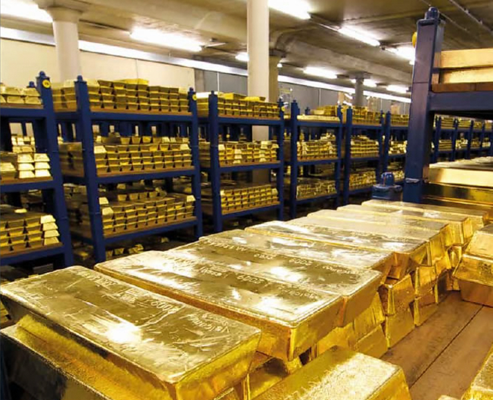Gold bars stacked
