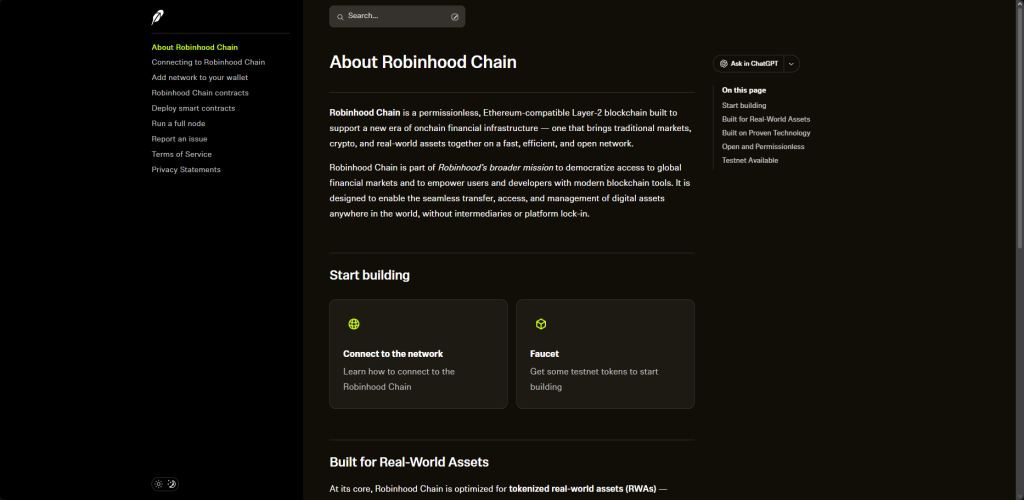 Robinhood Chain Ethereum L2 documentation