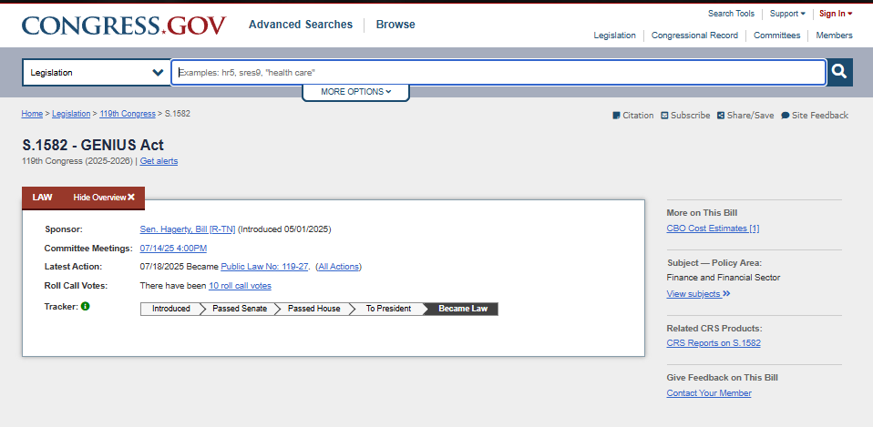 US GENIUS Act of 2025 