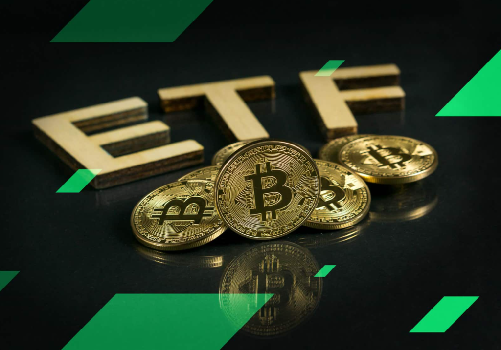 Bitcoin ETF coins on table