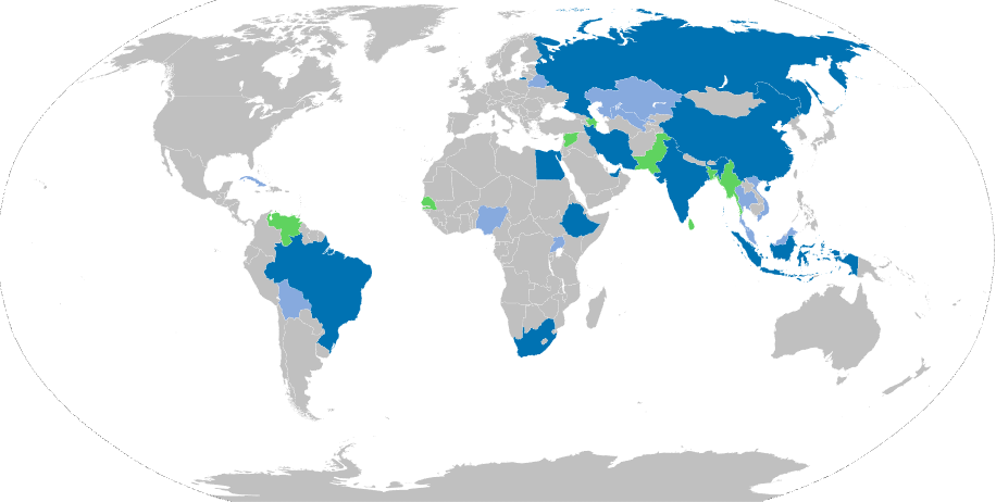 Map key BRICS member countries candidates and parteners