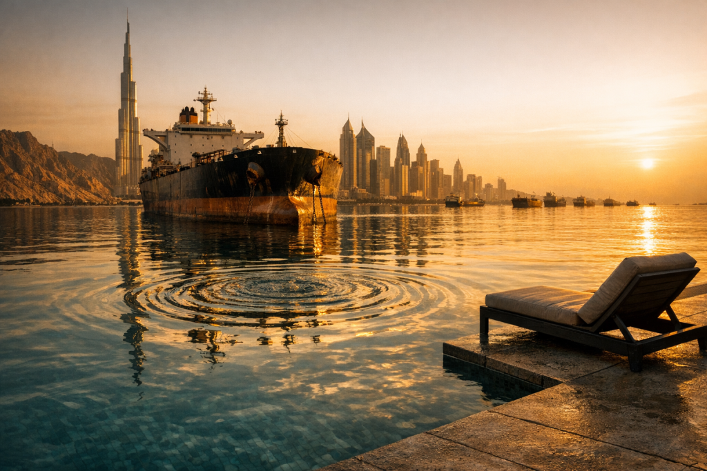 Dubai skyline infinity pool an Iran war