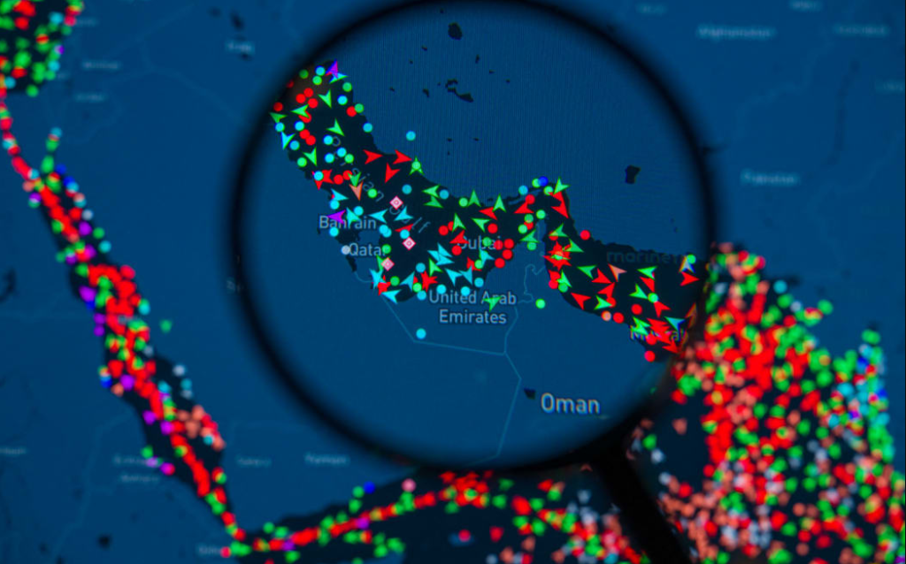 Strait of Hormuz shipping traffic map as Iran war ceasefire talks and oil price drop today reshape vessel movements across the Persian Gulf