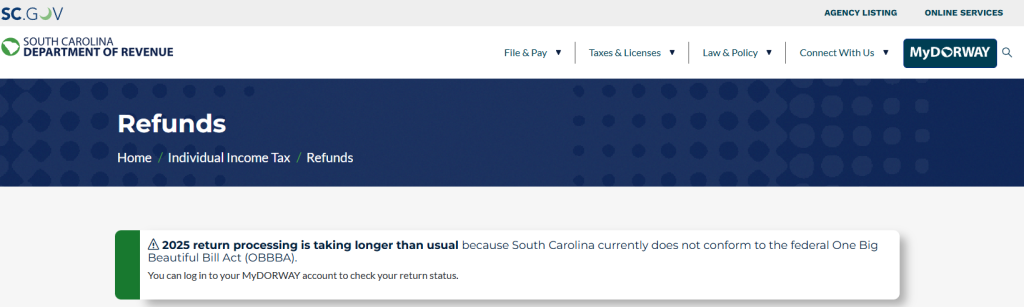 Tax refund delay South Carolina reasons