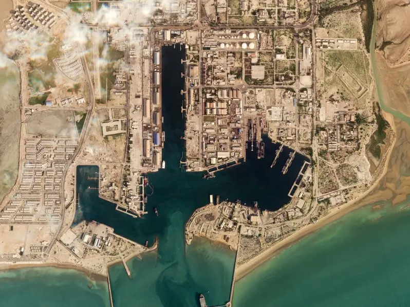 Aerial view of Kharg Island, Iran's primary oil export terminal, through which 90% of Iran's oil exports pass