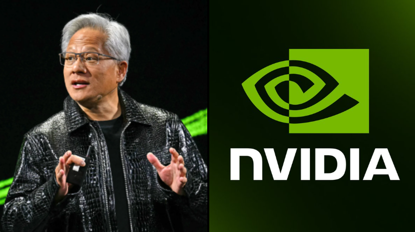 Jensen Huang alongside Nvidia logo