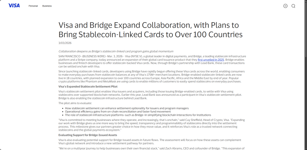 Visa and Bridge collaboration announcement