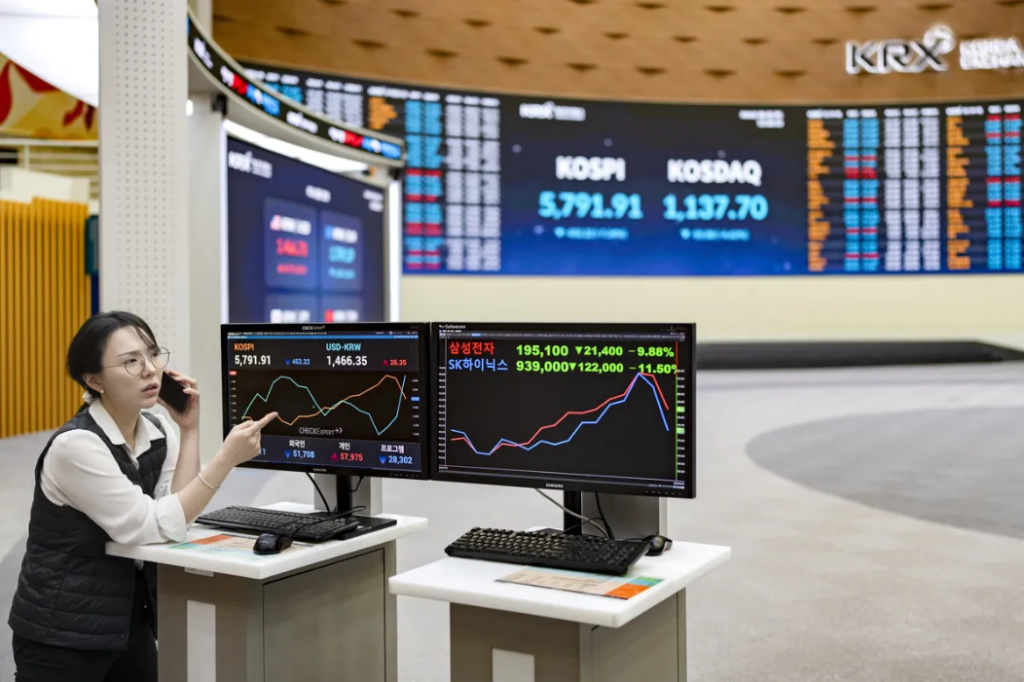 KRX trading floor Samsung down 9.88%, SK Hynix down 11.50%