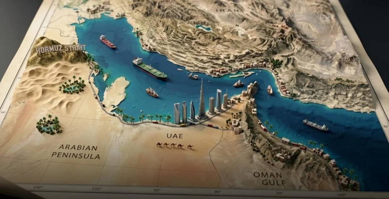 3D map of the Hormuz Strait tanker routes at the center of Iran US peace talks as Brent crude below $100 signals ceasefire optimism