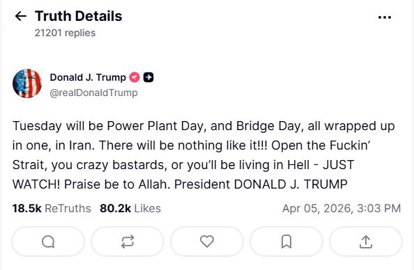 Donald Trump Truth Social post discussing new attacks on Iran bound to affect the oil price