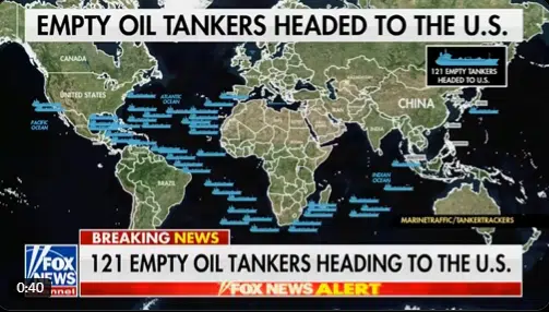 Fox News map showing 121 empty tankers heading to US