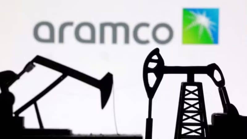 Saudi Aramco logo with oil pump silhouettes
