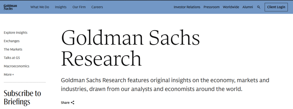 Goldman Sachs Research Page