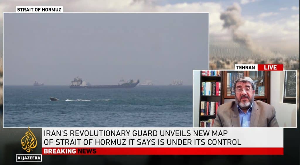 Strait of Hormuz showing Iranian Revolutionary Guard control claims after Iran UAE attack