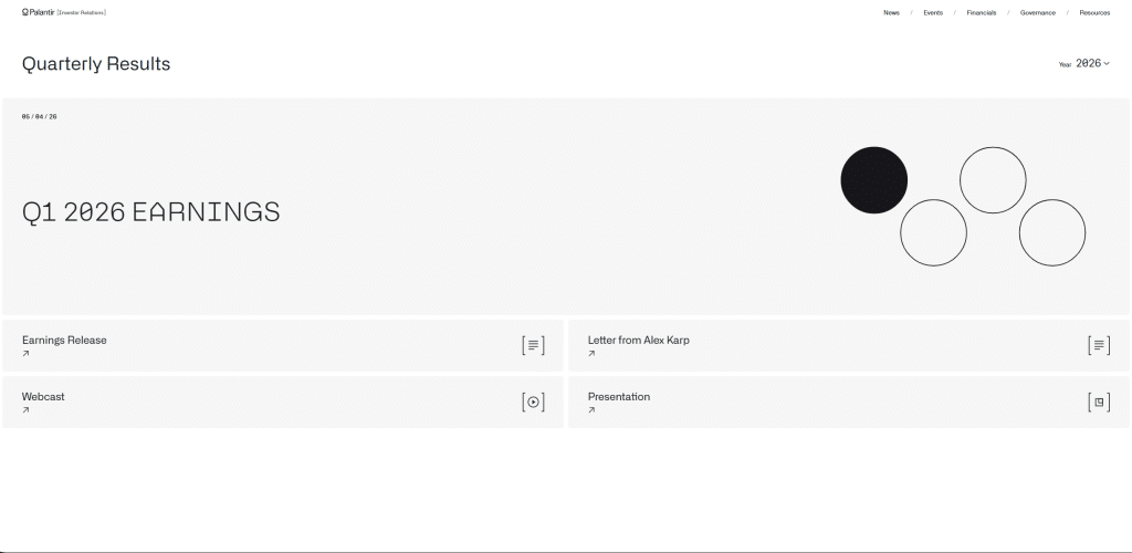 Palantir Q1 2026 earnings investor relations page