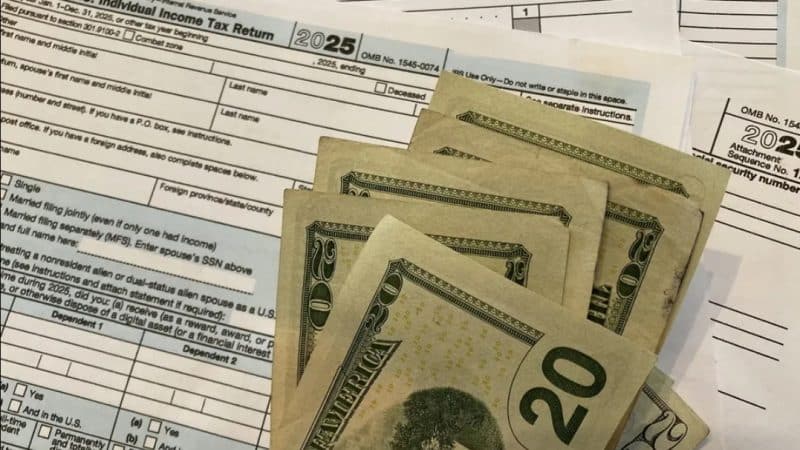 IRS tax refund papers with USD