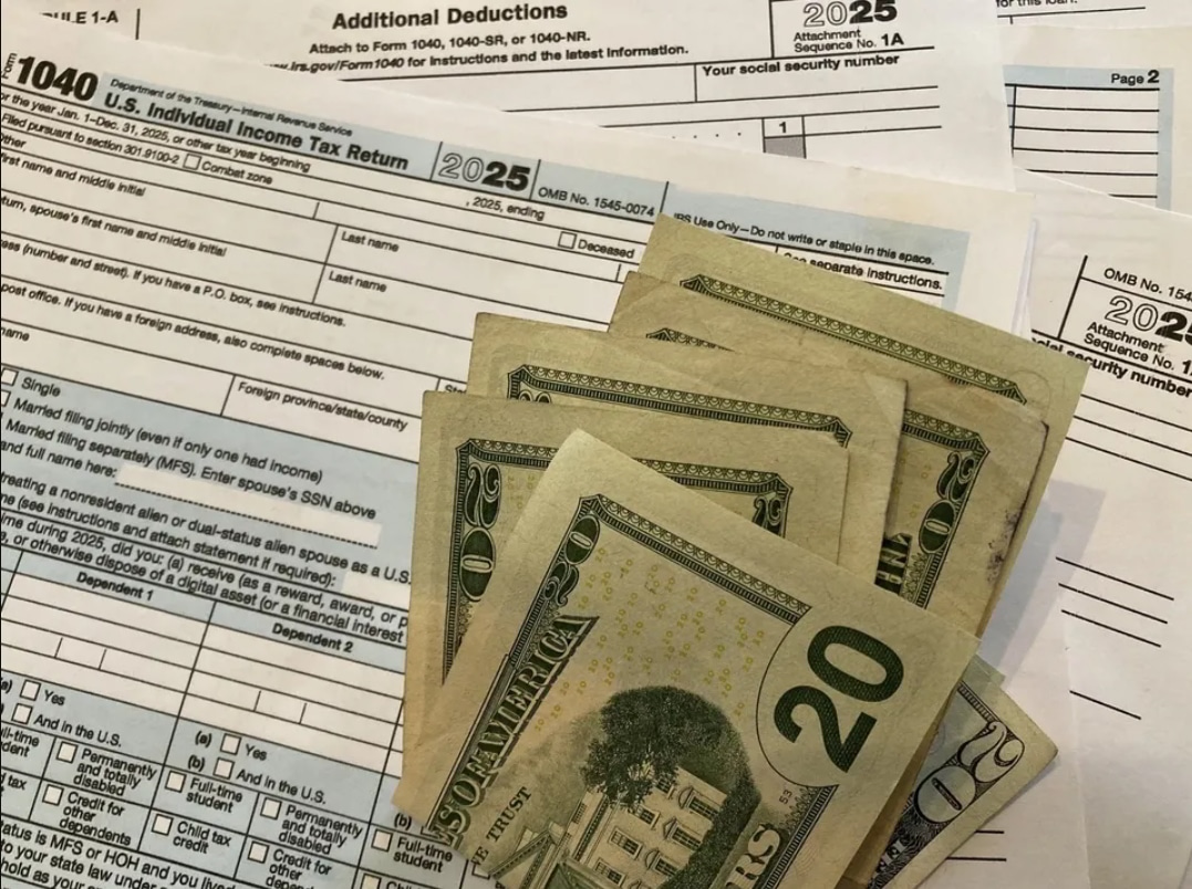 IRS tax refund papers with USD