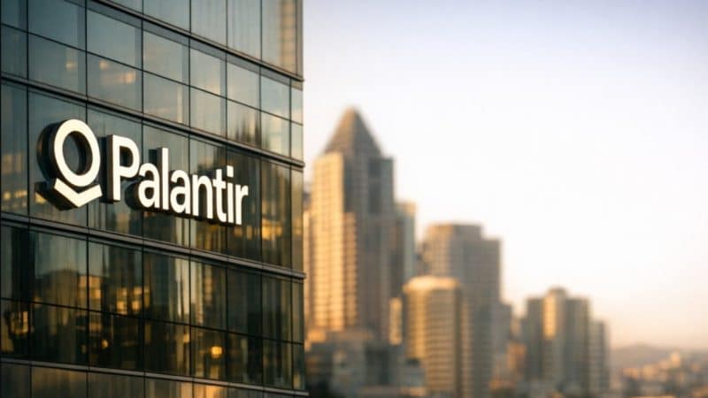 Palantir Q1 earnings logo on building