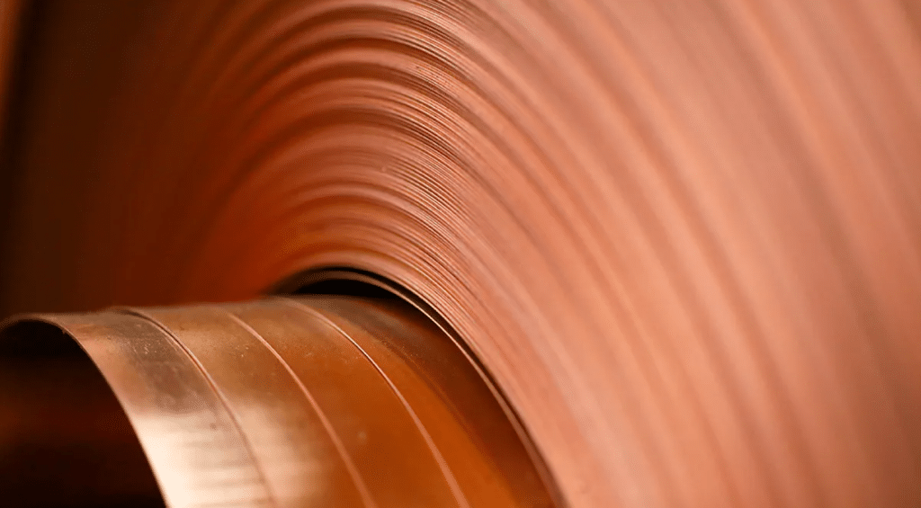 Copper foil coil close-up showing refined material used across electrical and industrial manufacturing