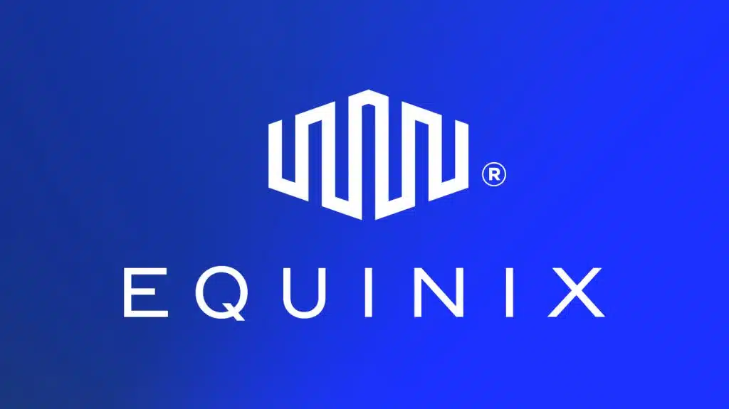 Equinix AI data center company logo on a blue background