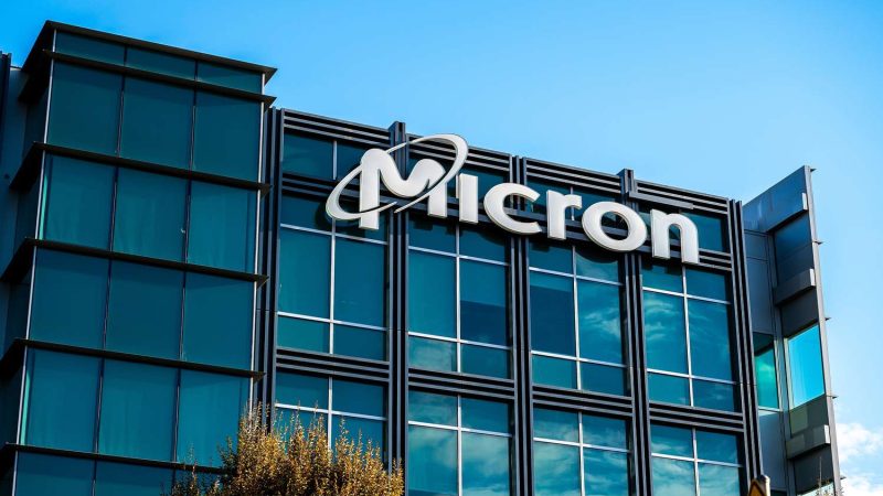 Micron technology building with a sky blue background