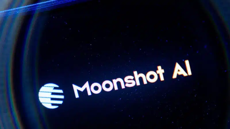 Moonshot AI logo on a dark screen representing Moonshot AI China AI funding China AI competition US AI stocks and semiconductor stocks
