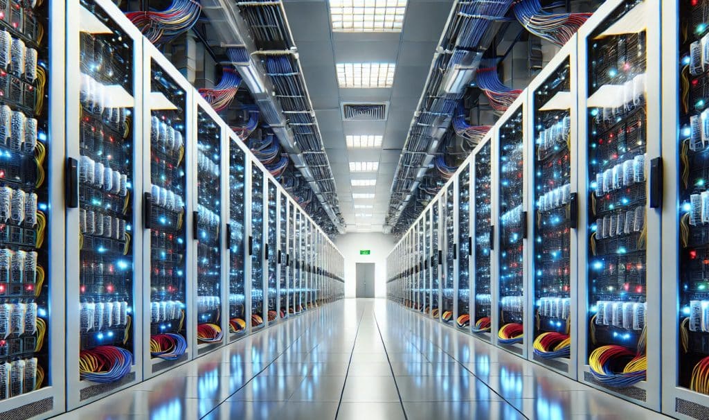 AI SDATA CENTER SERVERS LINED UP ON A ROOM