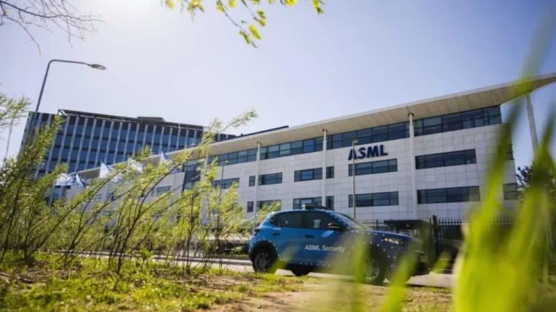 outside ASML's headquarters in Veldhoven, Netherlands