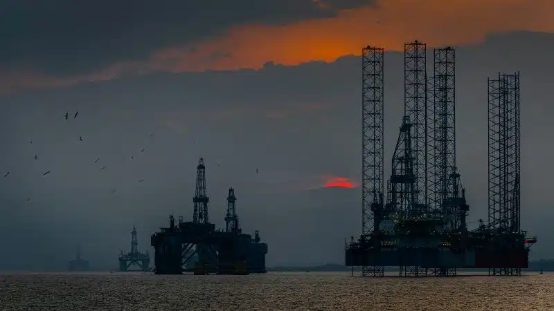 Image showing offshore oil platforms as rising US oil prices, Strait of Hormuz tensions, higher crude oil prices, and oil price prediction concerns remain in focus