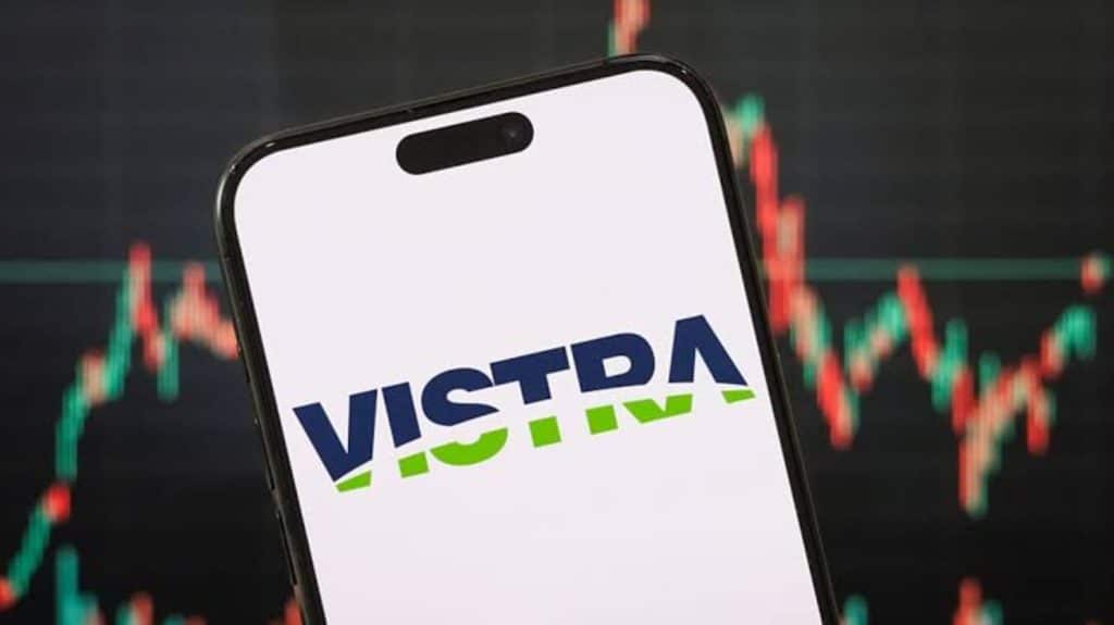 Vistra AI data center company logo on a graphical black background