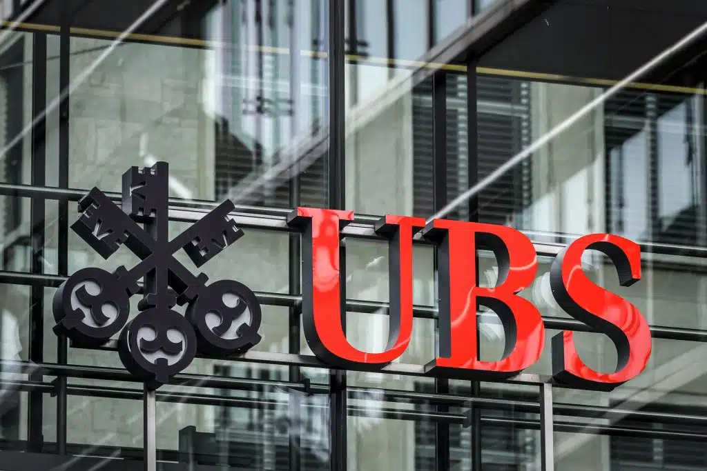 UBS logo on glass building representing UBS Bitcoin exposure, UBS IBIT, Bitcoin price, Bitcoin bottom and Bitcoin market outlook.